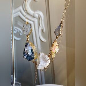 Raw Opal and Druzy Necklace 20”